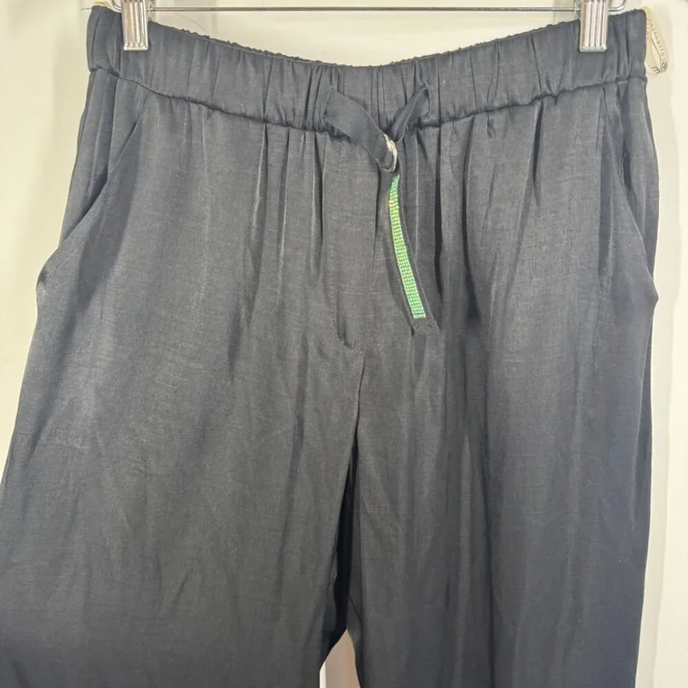 Mara’s Collection Black Satin Pants Size L Luxe Greek Made Relaxed Fit